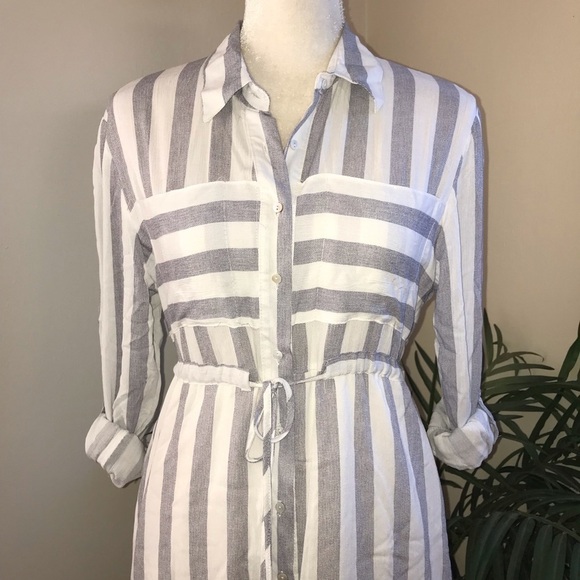 Love Notes Stripe Drawstring Shirt Dress M - Picture 7 of 8